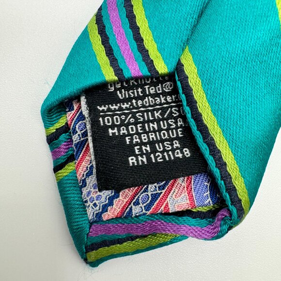 Ted Baker Silk Regimental Tie โ Green, Purple Modern Made in USA โ Gift for Him - Picture 4 of 6
